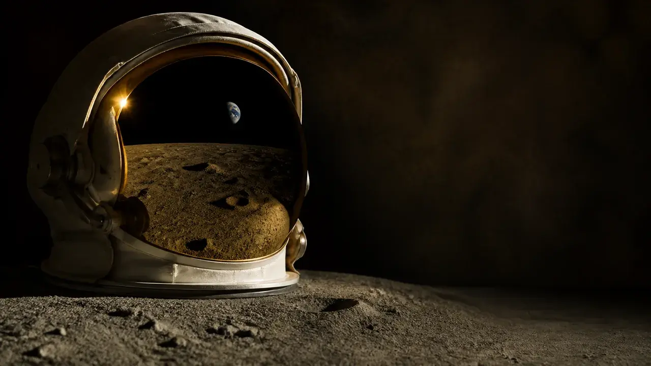Neil Armstrong in Apollo 11 flight suit with text overlay joking about fathers' nightmares regarding the moon landing…